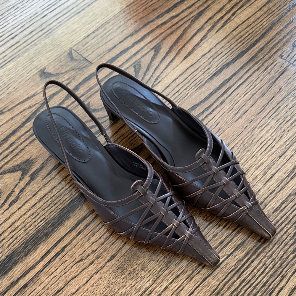 Woven Prada vibes Pointed-Toe Heels in Dark Brown - Never worn
